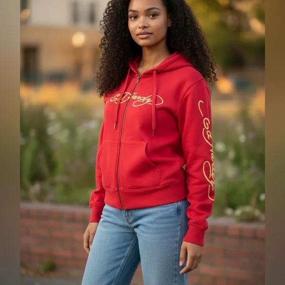 Ed Hardy Red Dragon Tattoo Graphic Zip Up Hoodie Y2K Medium - Picture 12 of 12